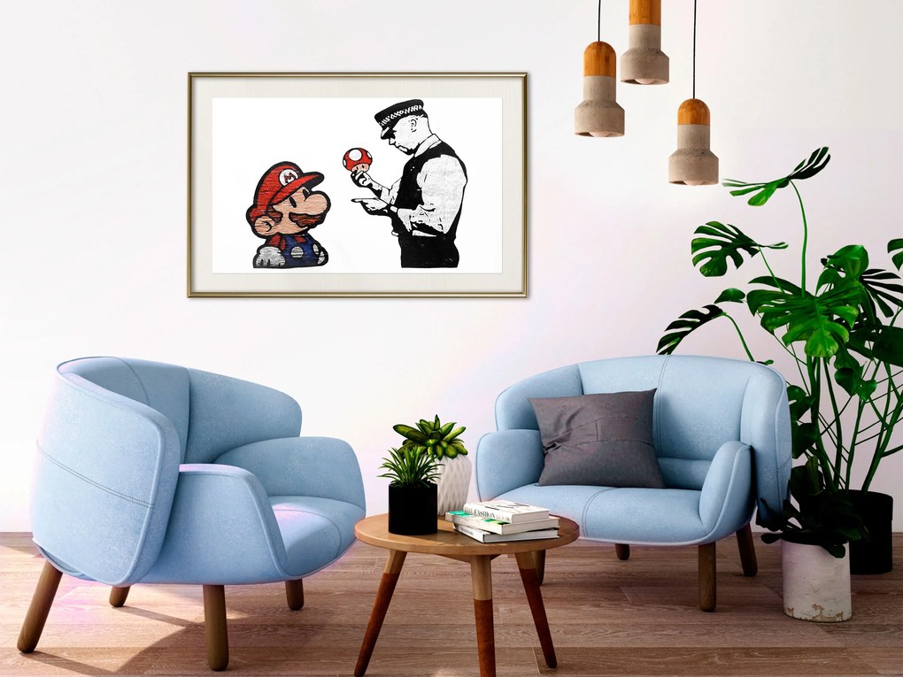 Artgeist Plagát - Banksy: Mushroom Picker [Poster] Veľkosť: 60x40, Verzia: Zlatý rám