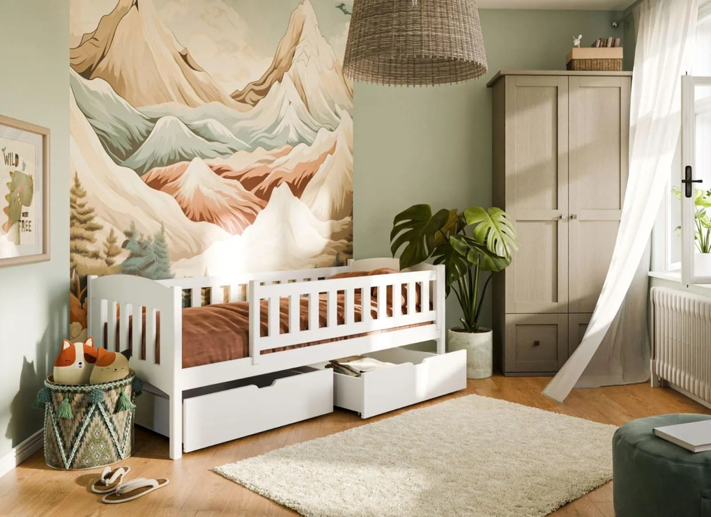 Detská posteľ z masívu GANDALF so šuplíkmi - 200x90 cm - BIELA