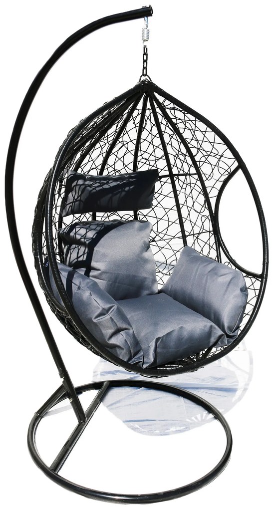 Závesné kreslo 06 čierne so sivou poduškou