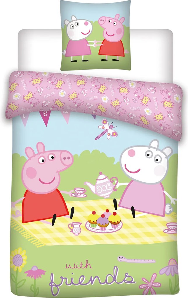 DETSKÉ BAVLNENÉ OBLIEČKY PEPPA PIG 100X135 CM, 1KS 40X60 CM VZOROVANÉ