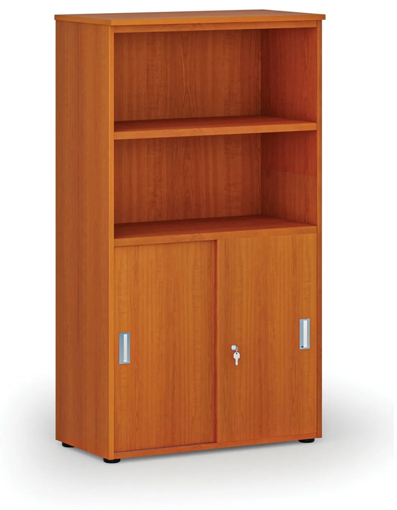 Kombinovaná kancelárska skriňa PRIMO WOOD, zasúvacie dvere na 2 poschodia, 1434 x 800 x 420 mm, čerešňa