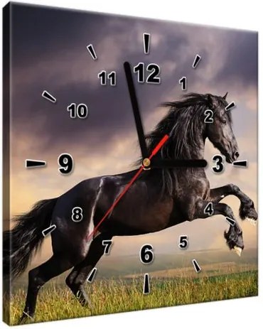 Obraz s hodinami Silný čierny kôň 30x30cm ZP1149A_1AI