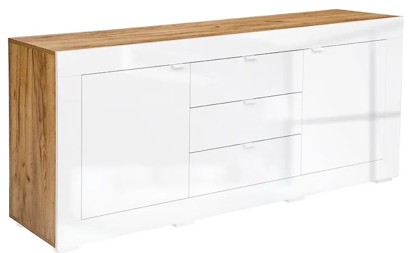 Komoda  Berlin dub craft zlatý+biely lesk