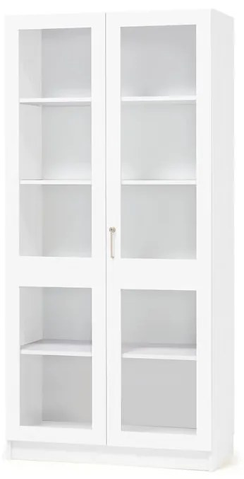 Drevená úložná skriňa THEO s veľkými presklenými dverami, 1000x320x2100 mm, biela