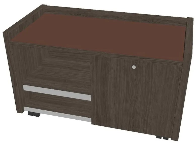 Mobilný kontajner Verno 100 x 50 cm so sklom, pravý, dub antracit / hnedá