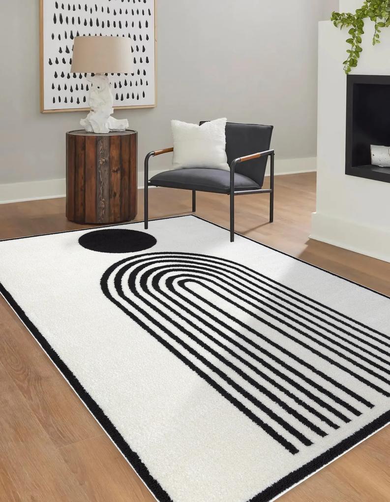 Moderný koberec MODE 8597 geometrická krémová / čierna Veľkosť: 120x170 cm