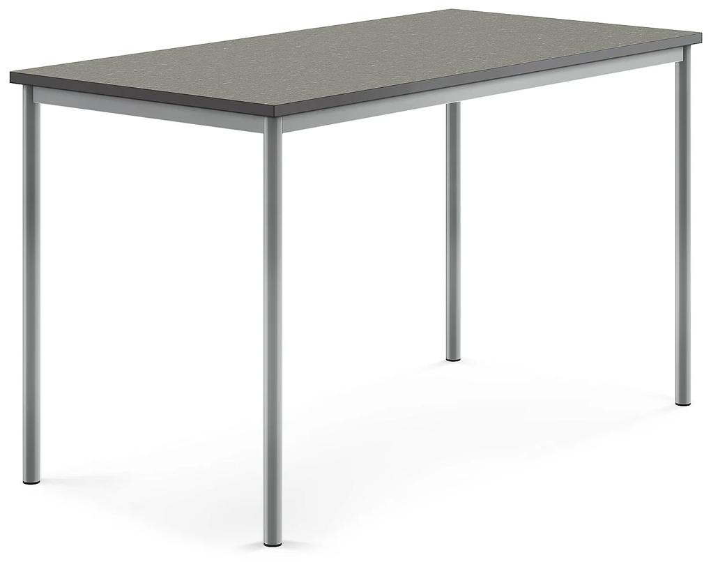 Stôl SONITUS, 1600x800x900 mm, linoleum - tmavošedá, strieborná