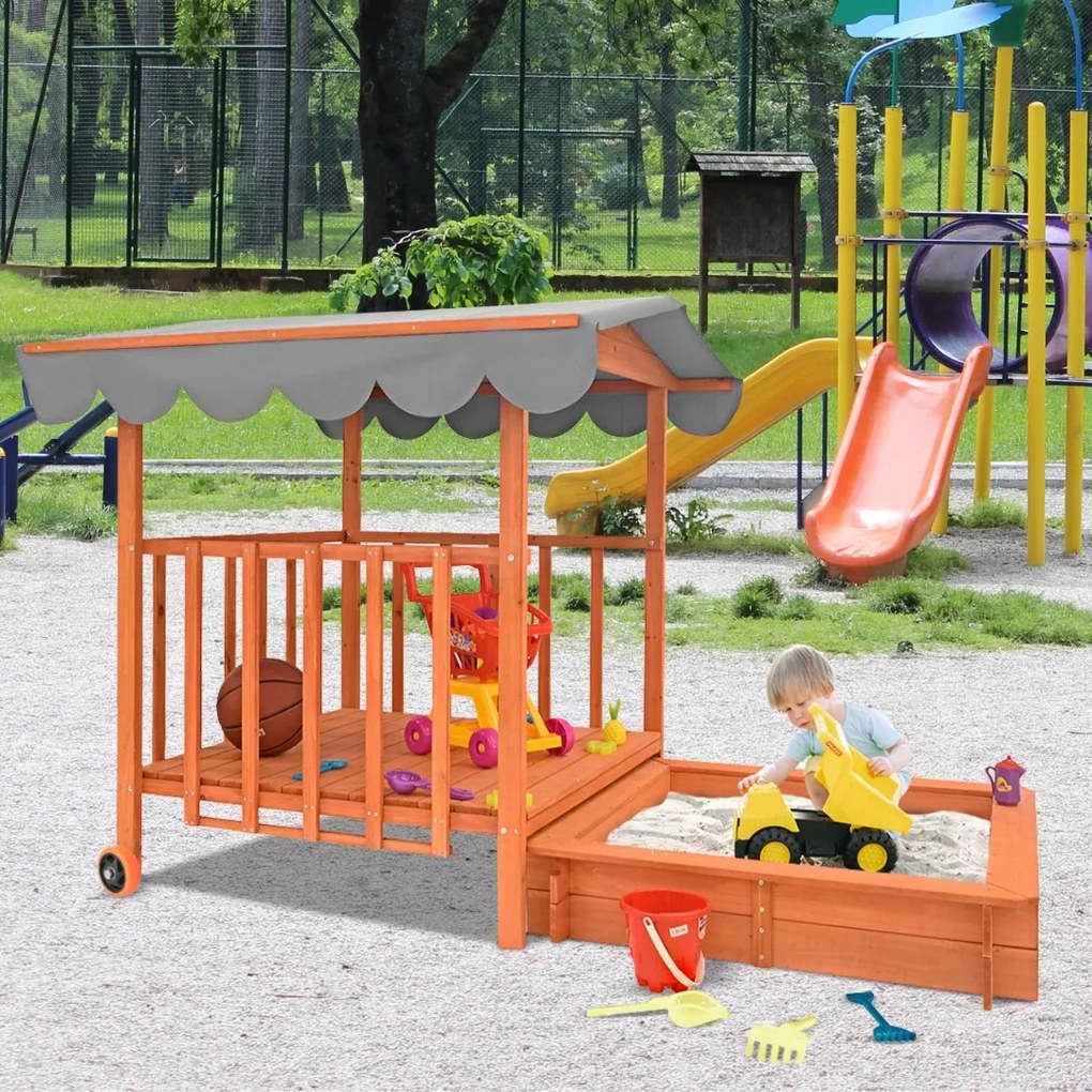 Pieskovisko s verandou HAPPY, 130x130x143 cm, hnedá/šedá Jurhan