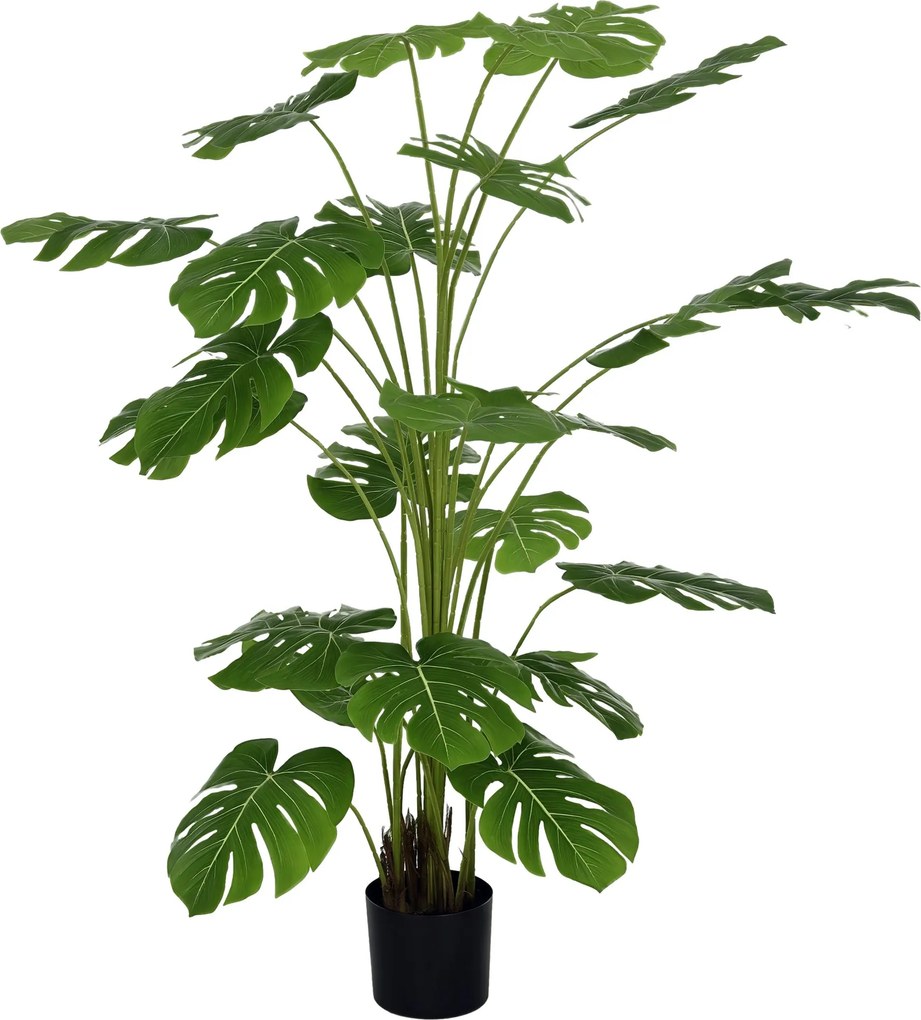 HOMCOM Umelé Rastliny, Umelá Monstera Deliciosa, 180 cm Umelá Rastlina s 24 Konármi, Interiérová Rastlina, Umelý Strom, Dekorácia pre Interiér, Zelená