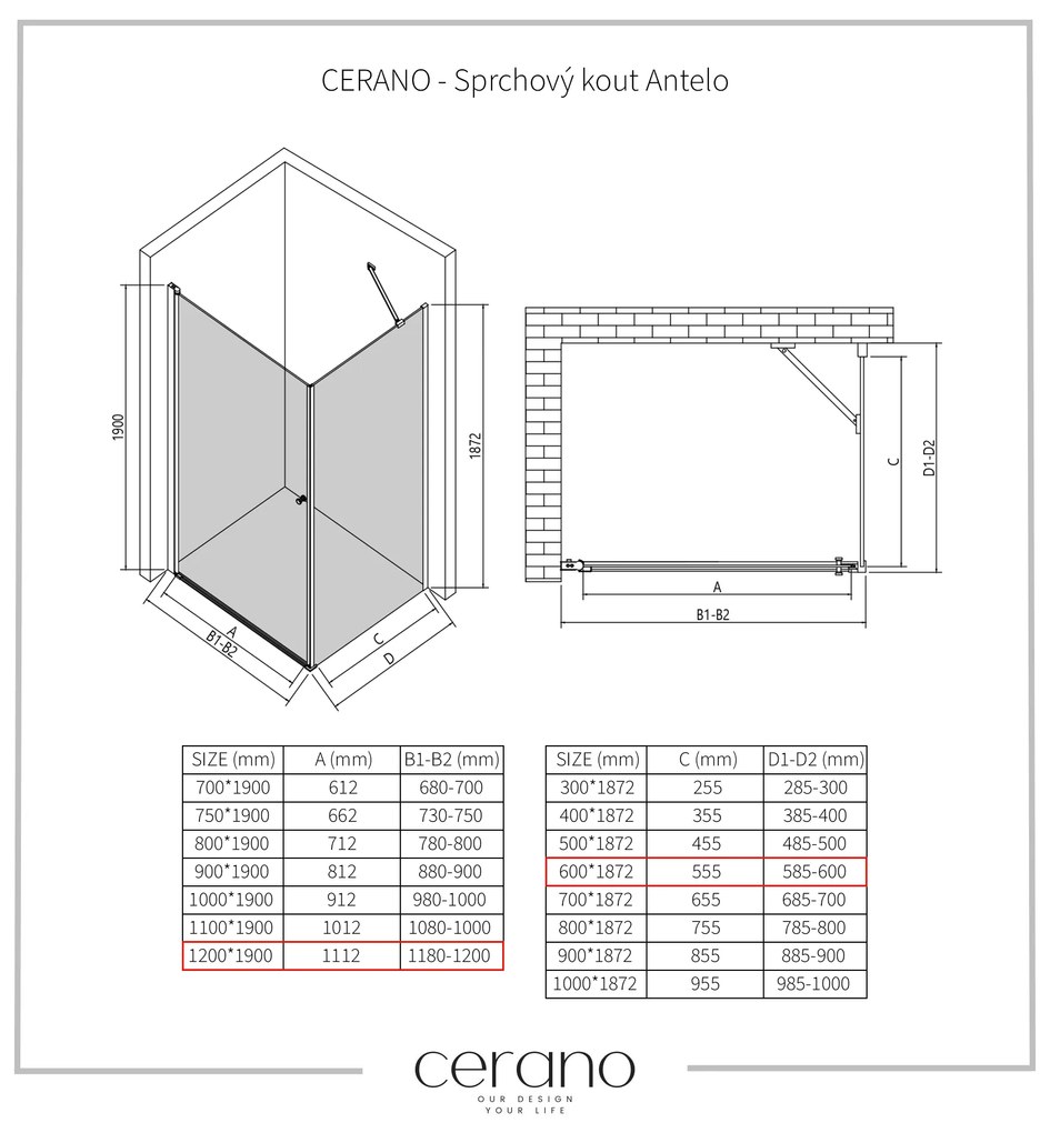 CERANO - Sprchovací kút Antelo L/P - chróm, transparentné sklo - 120x60 cm - krídlový, CER-CER-8050BD138