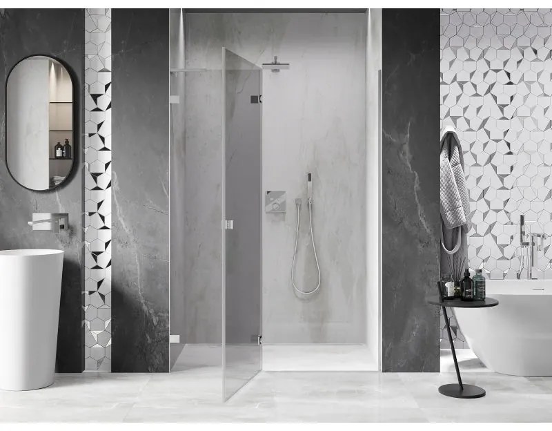 Mexen, Mexen Lunar L Otočné ľavé sprchové dvere 130 cm, transparentné, chróm - 834L-130-000-01-00-L