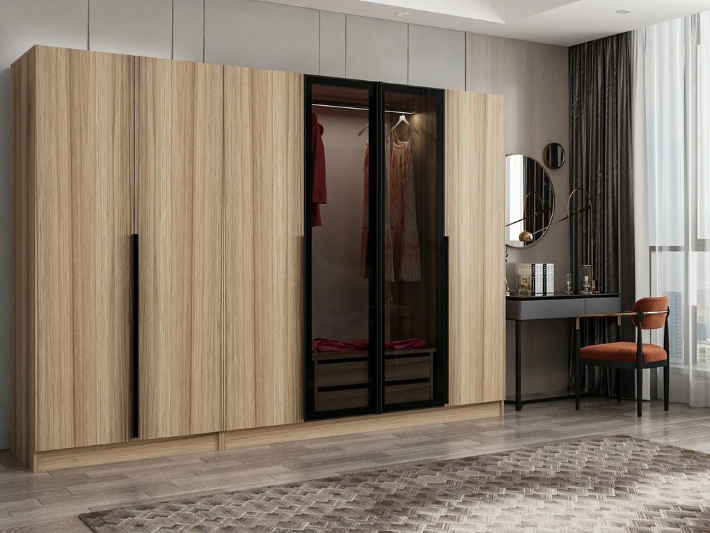 Elegantná šatníková skriňa ShadowLux v prírodnej farbe s dymovými dvierkami 210 x 270 x 52 cm