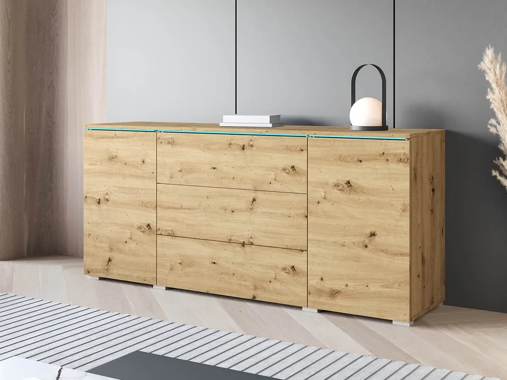 Komoda Sawoti 150, Farby: wotan, Osvetlenie: osvetlenie LED RGB - farebné