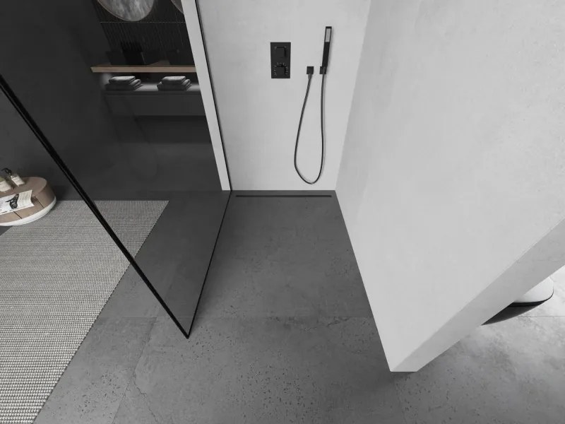 Mexen Kioto L, sprchová zástena Walk-In 110 x 200 cm, 8mm číre sklo čierny vzor, grafitový profil, 800-110-103-66-70
