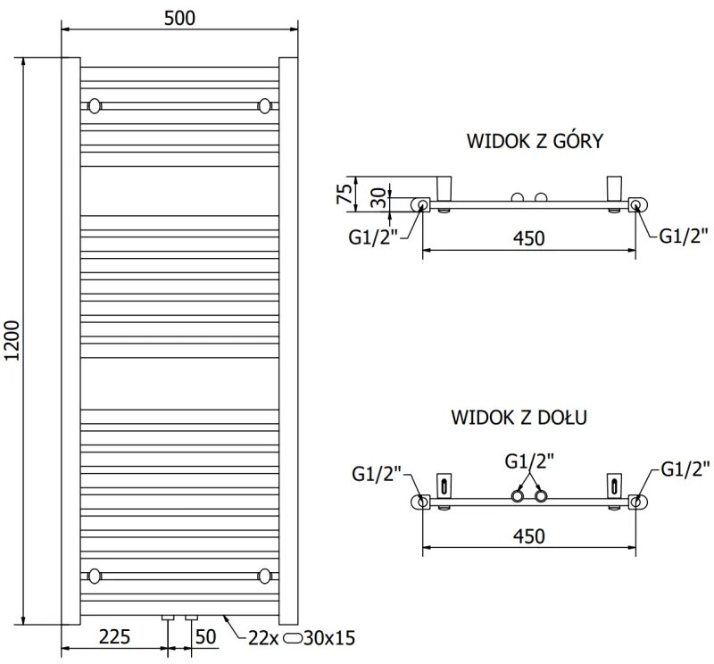 Mexen Hades, vykurovacie teleso 1200 x 500 mm, 450 W, chrómová, W104-1200-500-00-01