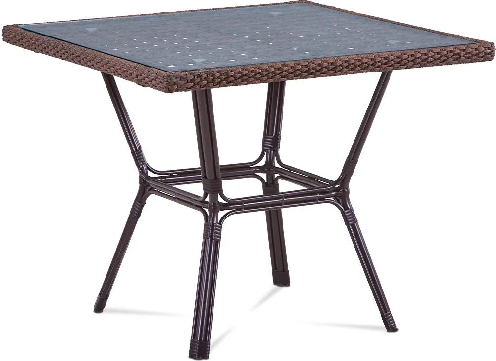 záhradný stôl, kov hnedý, umelý ratan hnedý