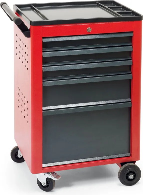 Pojazdný dielenský vozík na náradie GD, 5 zásuviek, 940 x 600 x 440 mm, grafit / červená