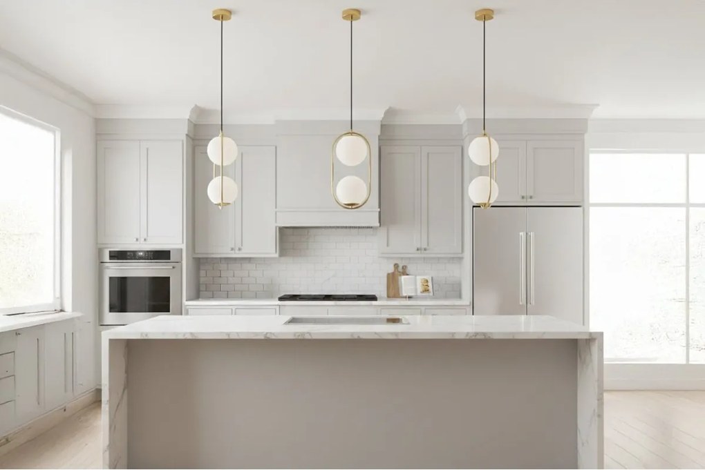 Závesné svietidlo Florence, 2x biele sklenené tienidlo, g, U