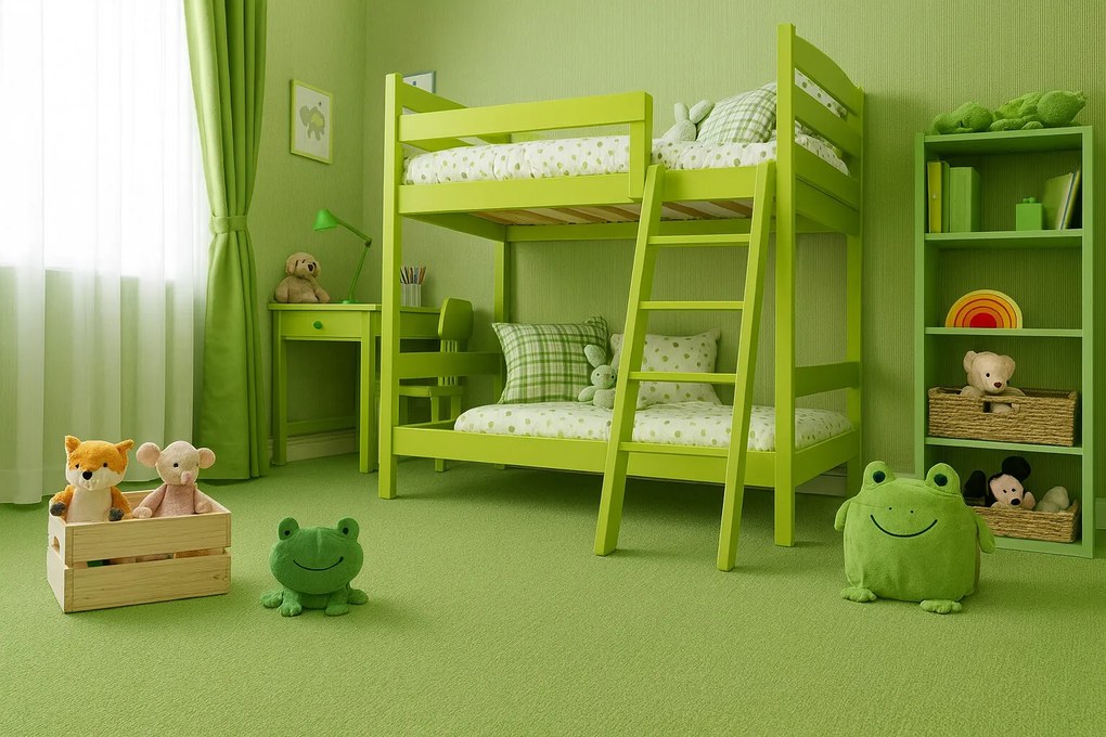 Metrážny koberec Bingo 4H17 zelený, na mieru, šíře 4m, zelená, filc, chodba / predsieň, Vorwerk