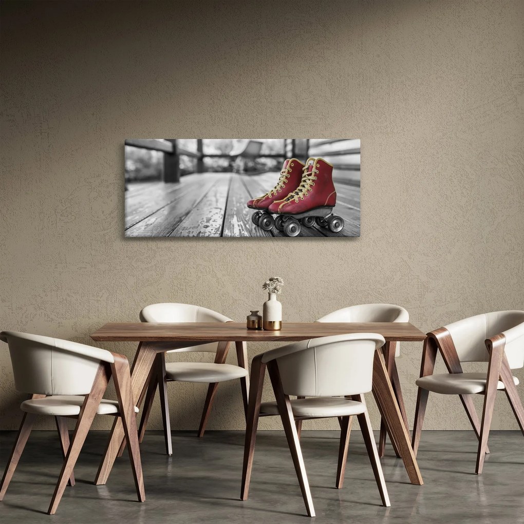 Obraz červených starých kolieskových topánok (120x50 cm)