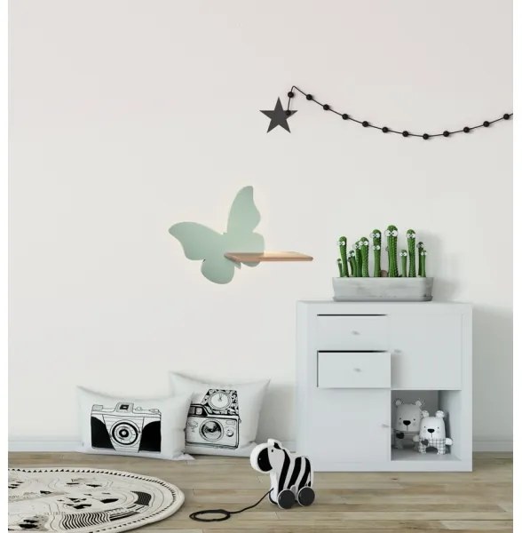 LED Detské nástenné svietidlo s poličkou BUTTERFLY LED/5W/230V zelená/drevo