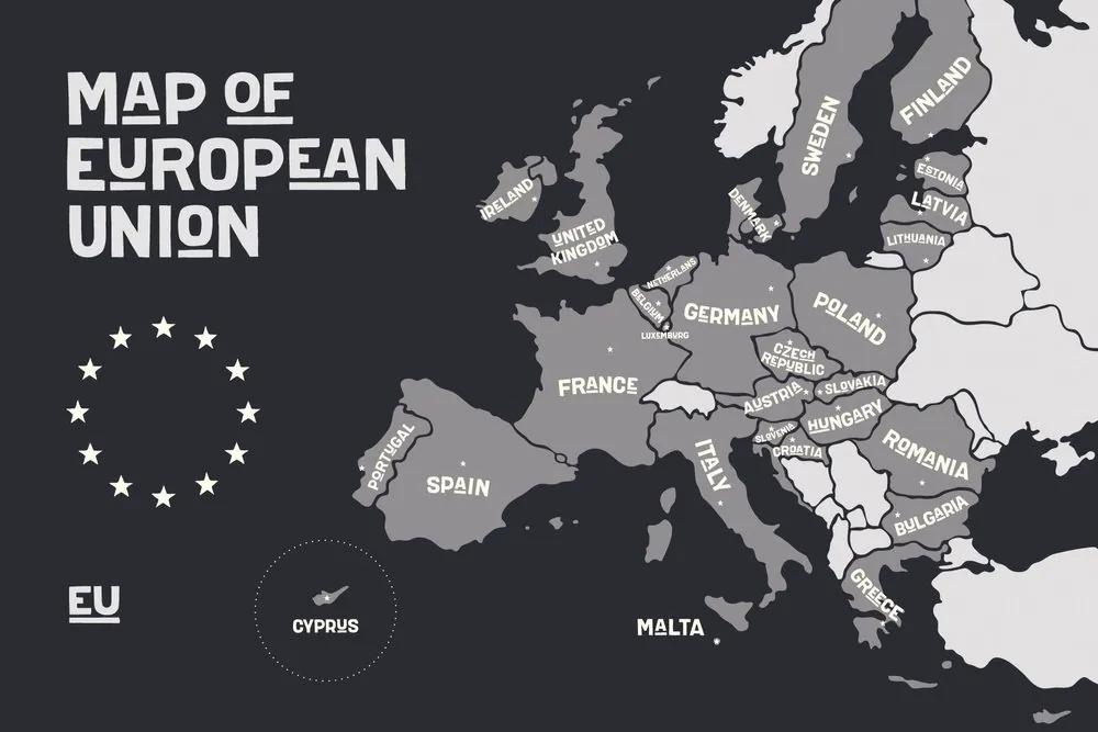 Tapeta čiernobiela mapa s názvami krajín EÚ - 225x150