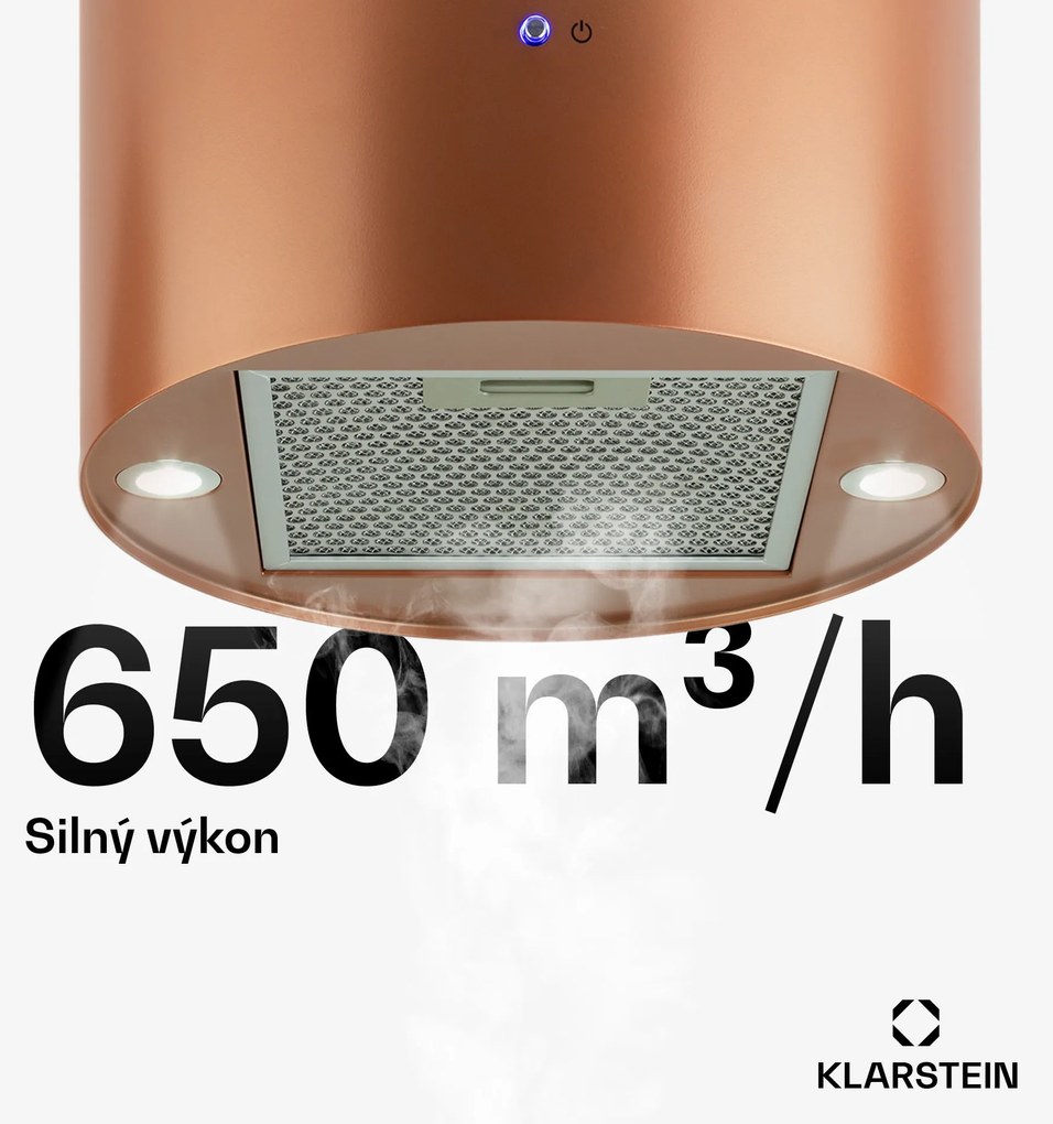 Klarstein Beretta, digestor, 35 cm, ostrovčekový, 650m³/h, LED, medený