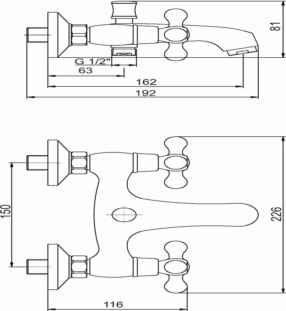Novaservis Retro II, vaňová batéria bez príslušenstva 150 mm, chrómová, 99120/1,0