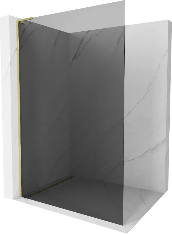 Mexen Kioto L, sprchová zástena Walk-In 100 x 200 cm, 8mm šedé sklo, zlatý matný profil, 800-100-103-55-40