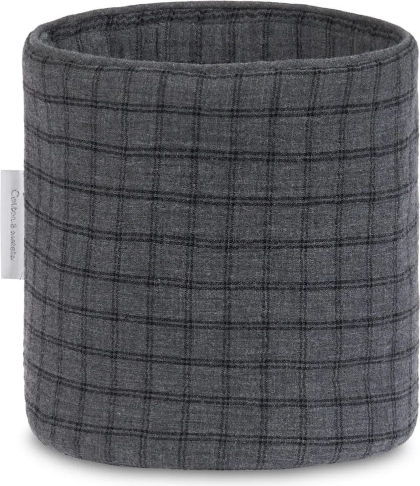 Mušelínový úložný košík grafitovo kockovaný