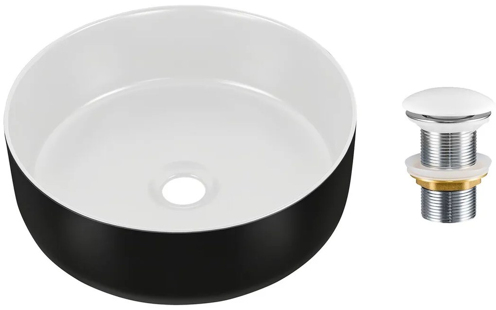 Sada keramického umyvadla s výpustí SIMPLE 36 cm bílé/černé