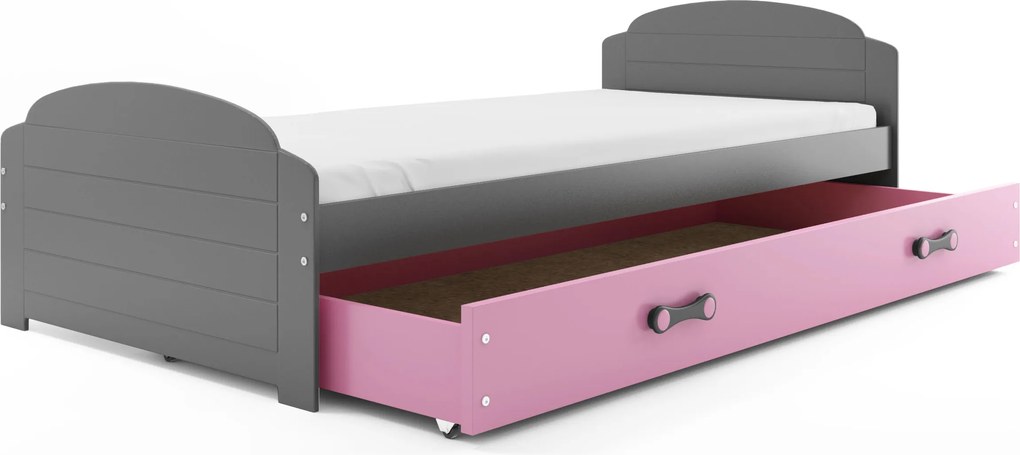 Posteľ LILI 200x90 grafitová - ružová