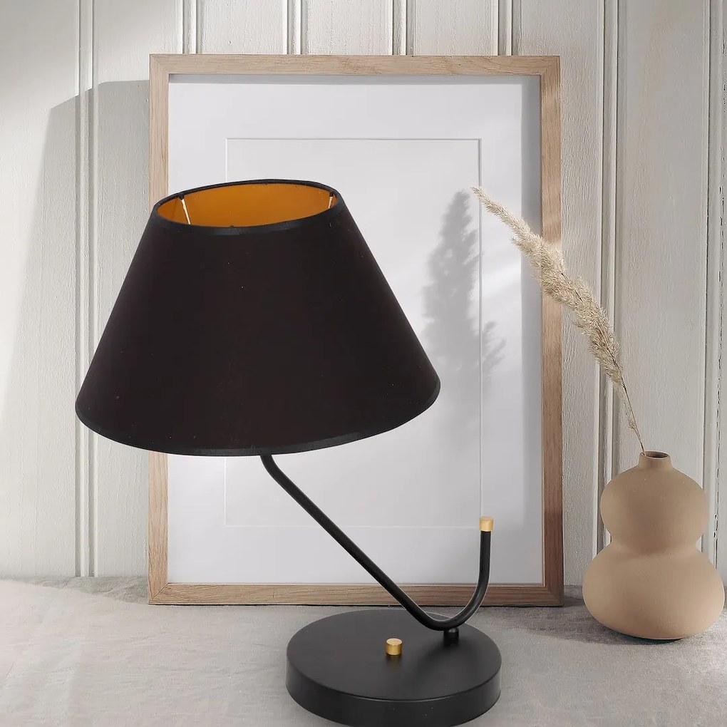 Stolná lampa Victoria, 1x čierne textilné tienidlo, b/g
