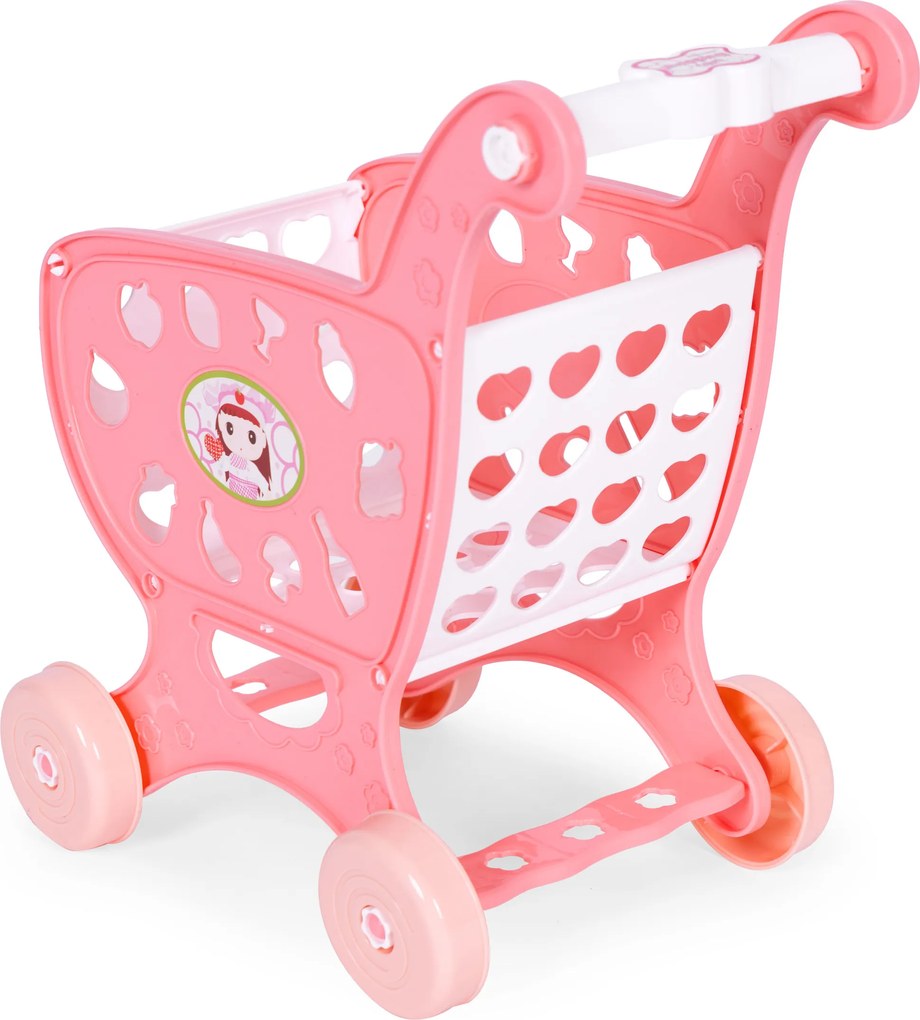 Detský nákupný vozík s 18 doplnkami, ružový