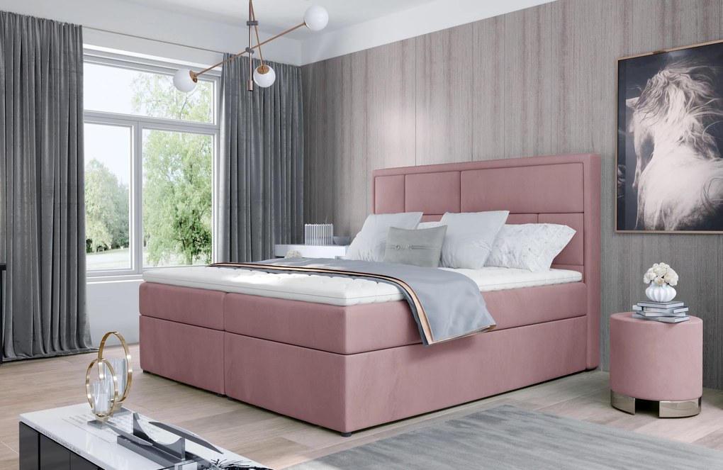 Kvalitná box spring posteľ Meredit 180x200, ružová Velvet