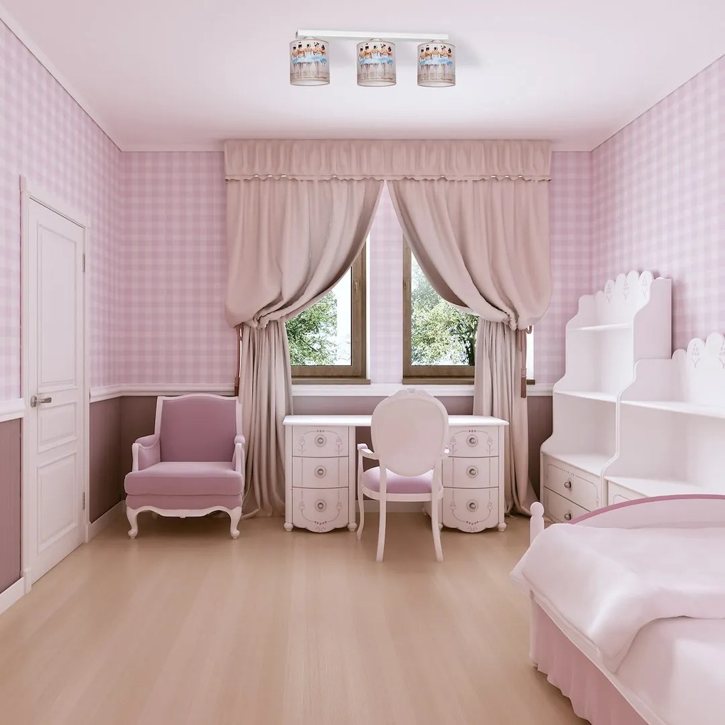 Detské stropné svietidlo Ballerina, 3x plastové tienidlo so vzorom, w