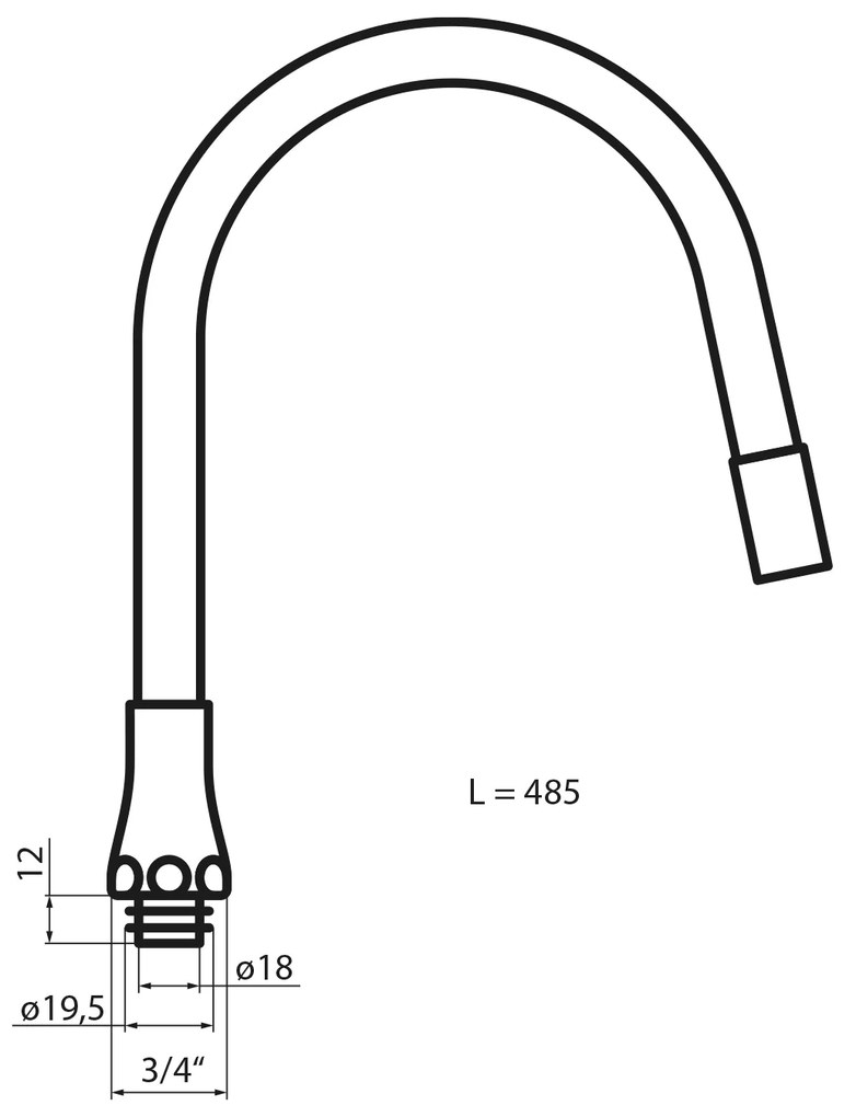 Aqualine Aqualine, Flexibilné výtokové ramienko k batérii, 470mm, 3/4", čierna mat, 43983