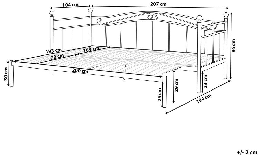 Kovová posteľ 90 x 200 cm biela TULLE Beliani