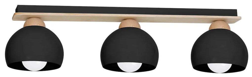Stropné svietidlo Dama, 3x čierne kovové tienidlo, b/drevo