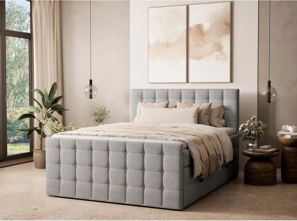 Sivá boxspring posteľ s úložným priestorom 200x200 cm Tasca – Maison de Rêve