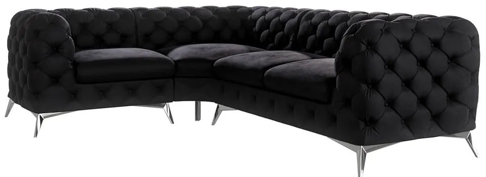 Čierna zamatová rohová pohovka (ľavý roh/do L) Chelsea – Ropez