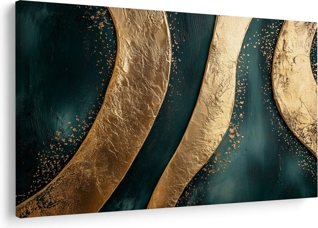 Obraz - Zelená abstrakcia so zlatom I. (90x60 cm)
