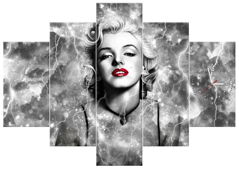 Gario Obraz s hodinami Elektrizujúca Marilyn Monroe - 5 dielny Rozmery: 150 x 70 cm