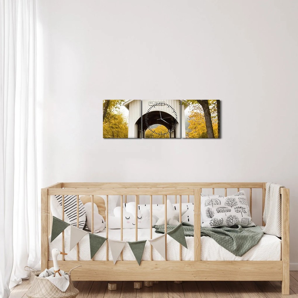 Obraz mosta v Oregone (s hodinami) (90x30 cm)