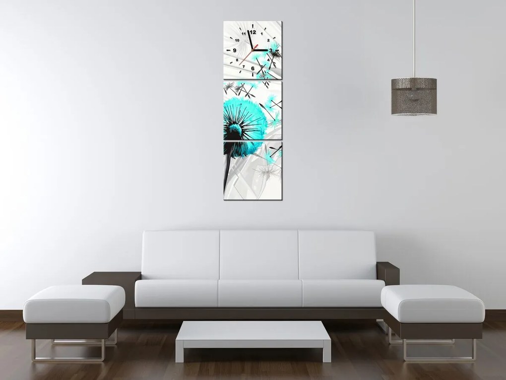 Gario Obraz s hodinami Krásne tyrkysové púpavy - 3 dielny Rozmery: 80 x 40 cm