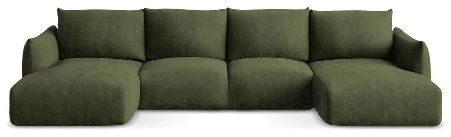 Zelená ženilková rozkladacia rohová pohovka (do tvaru "U") Leila – Makamii