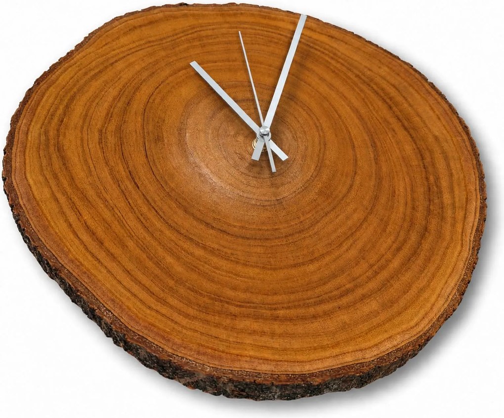 Drevené hodiny z prírodného plátu s kôrou | KORA: Amber - 3072 26-29 cm 4806-115490 KOR002-29-AMBER