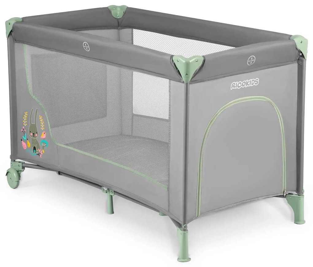 Ricokids Cestovná postieľka + matrac + taška 125 x 65 x 78 cm RK-240 mint grey