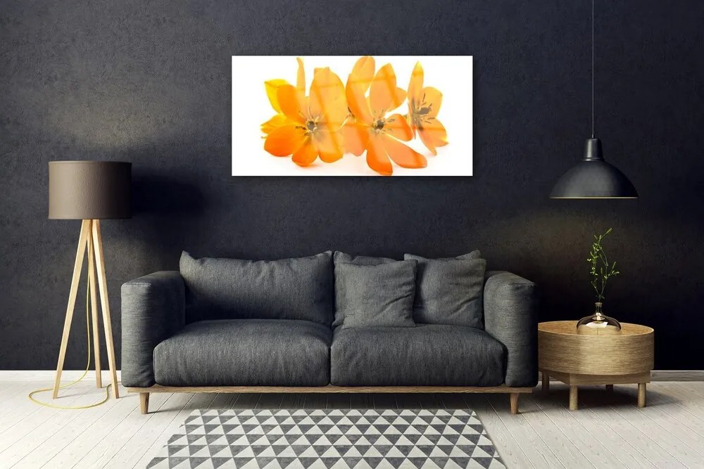 Obraz na skle Oranžové kvety 140x70 cm
