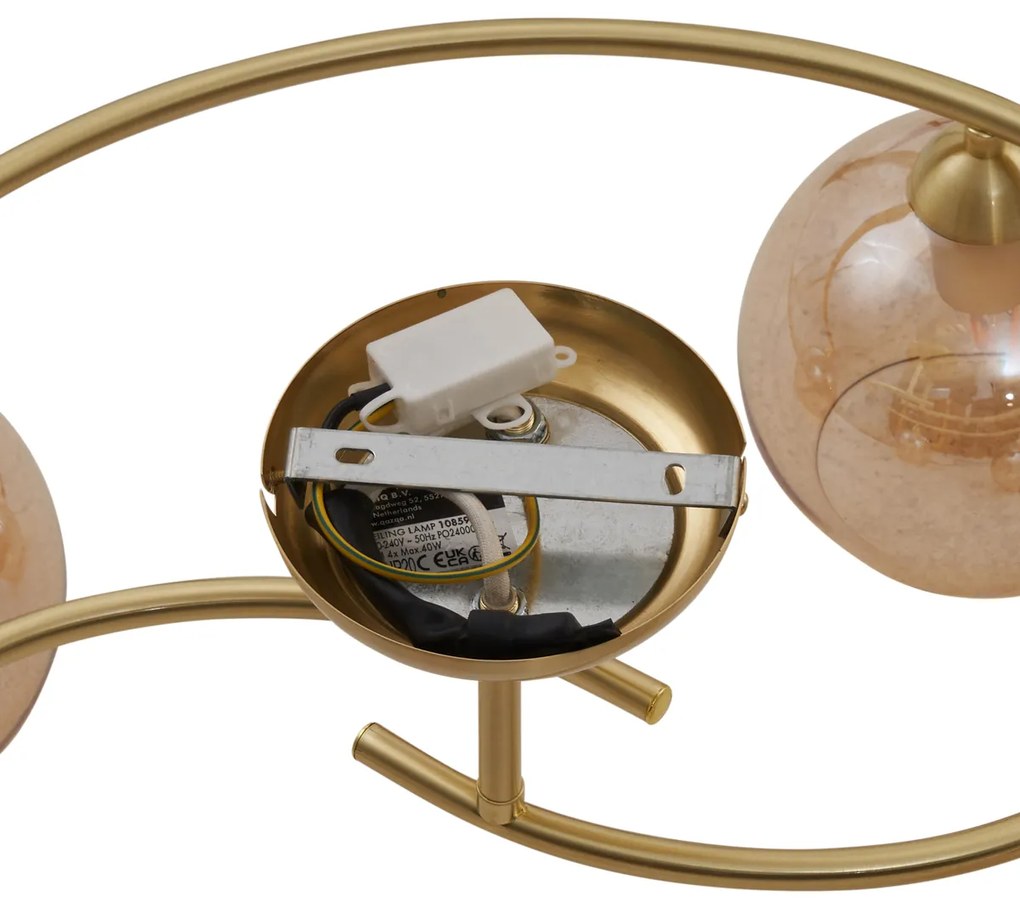 Moderné stropné svietidlo mosadzné s jantárovým sklom 4-svetlá - Alanis